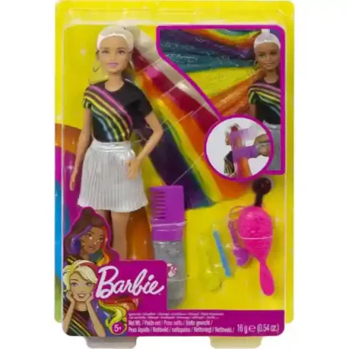 Mattel Barbie fodrász baba szivárványos, csillámos hajjal