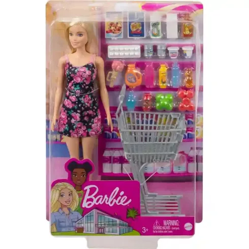 Mattel Barbie bevásárlás játékszett babával és bevásárlókocsival