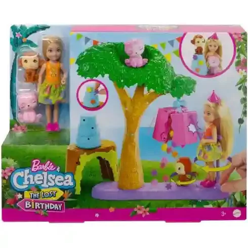 Mattel Barbie Chelsea meglepetés parti játékszett állatokkal