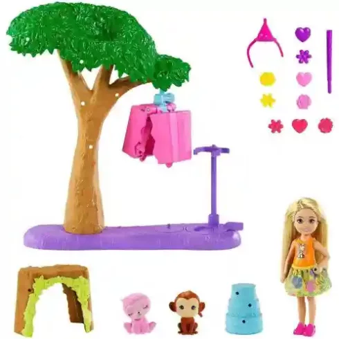 Mattel Barbie Chelsea meglepetés parti játékszett állatokkal
