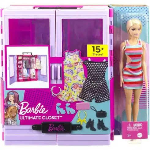 Mattel Barbie hordozható ruhásszekrény babával és ruhákkal