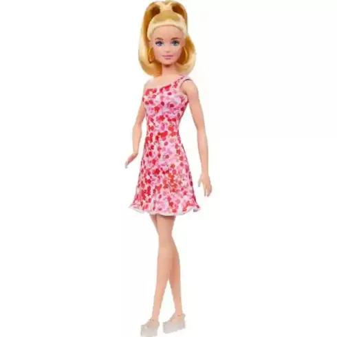Mattel Barbie baba piros-fehér virág mintás ruhában