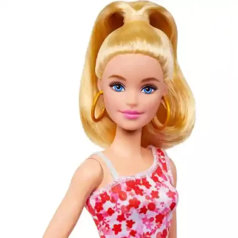 Mattel Barbie baba piros-fehér virág mintás ruhában
