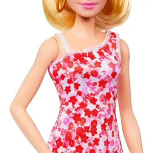 Mattel Barbie baba piros-fehér virág mintás ruhában