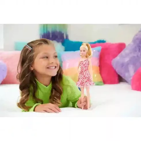 Mattel Barbie baba piros-fehér virág mintás ruhában