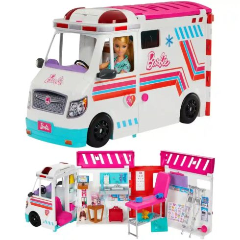 Mattel Barbie 2 az 1-ben mentőautó és kórház fénnyel és hanggal (csomagolássérült)