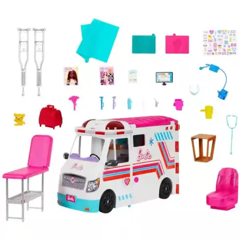 Mattel Barbie 2 az 1-ben mentőautó és kórház fénnyel és hanggal (csomagolássérült)
