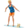 Mattel Barbie hajlékony Ken baba szörfdeszkával és kiskutyával