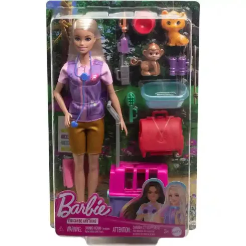 Mattel Barbie vadállatmentő baba tigrissel és majommal