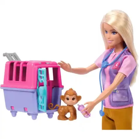 Mattel Barbie vadállatmentő baba tigrissel és majommal