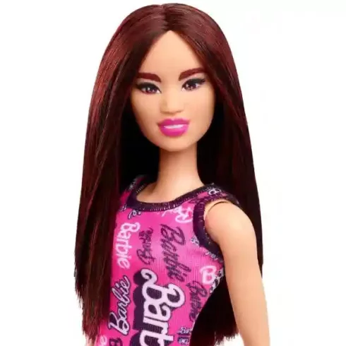 Mattel Barbie baba "Barbie" feliratos ruhában sötét hajjal