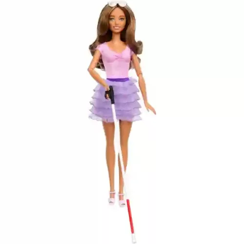 Mattel Barbie vak baba fehér bottal, vakvezető bot