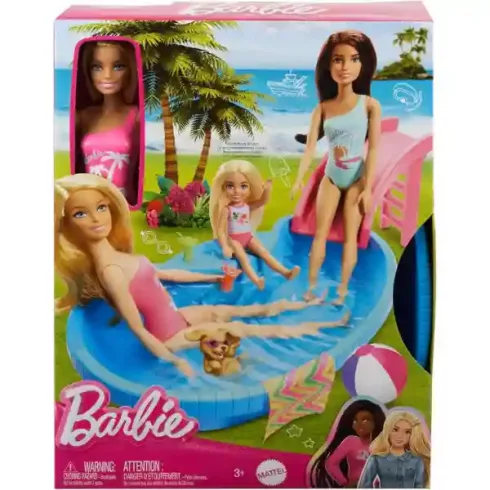 Mattel Barbie baba csúszdás medencével