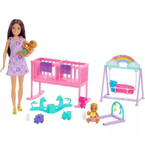 Mattel Barbie Skipper bébiszitter baba kisbabákkal, kisággyal, hintával és libikókával