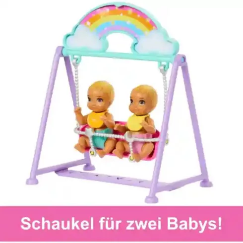Mattel Barbie Skipper bébiszitter baba kisbabákkal, kisággyal, hintával és libikókával