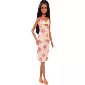 Mattel Barbie Fashionistas baba kockás-virágos ruhában