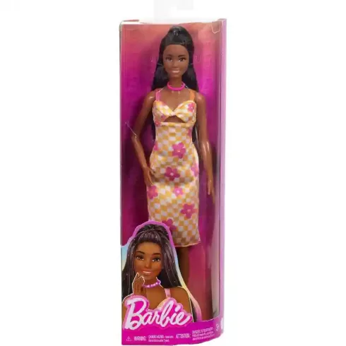 Mattel Barbie Fashionistas baba kockás-virágos ruhában