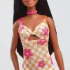 Mattel Barbie Fashionistas baba kockás-virágos ruhában