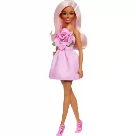   Mattel Barbie Fashionistas baba rózsás ruhában és rózsaszín hajjal