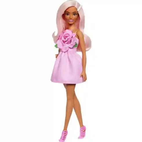 Mattel Barbie Fashionistas baba rózsás ruhában és rózsaszín hajjal