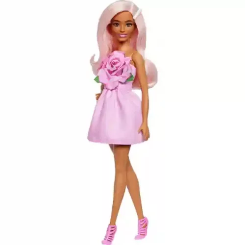 Mattel Barbie Fashionistas baba rózsás ruhában és rózsaszín hajjal