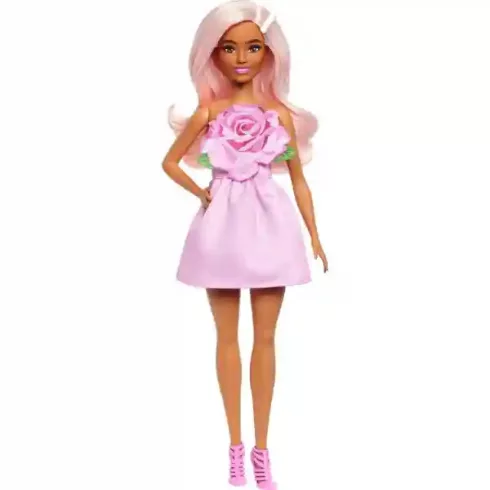 Mattel Barbie Fashionistas baba rózsás ruhában és rózsaszín hajjal