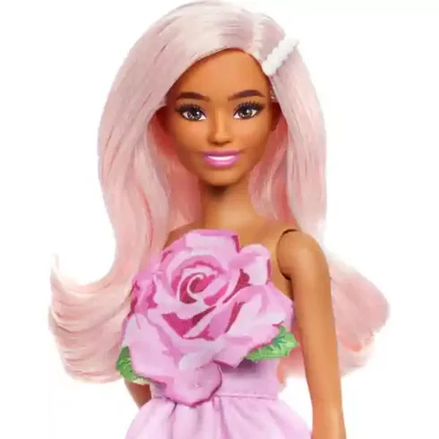 Mattel Barbie Fashionistas baba rózsás ruhában és rózsaszín hajjal