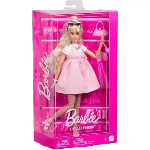 Mattel Barbie Deluxe Style baba rózsaszín ruhában