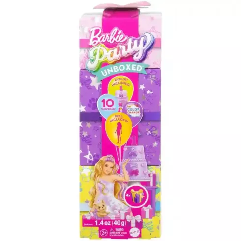 Mattel Barbie Party Unboxed meglepetés baba - Kisállat szülinapi sorozat francia bulldog kutyussal