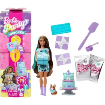   Mattel Barbie Party Unboxed meglepetés baba - Kisállat szülinapi sorozat Corgi kutyussal