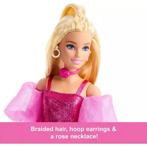 Mattel Barbie Deluxe Style baba pink fényes ruhában