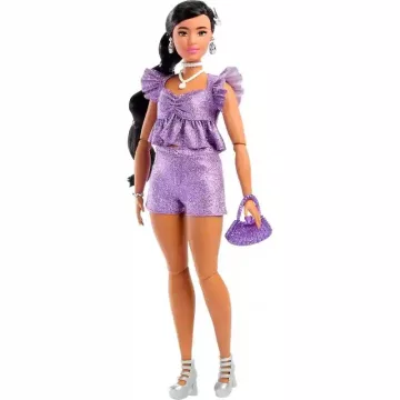 Mattel Barbie Deluxe Style baba fényes lila ruhában