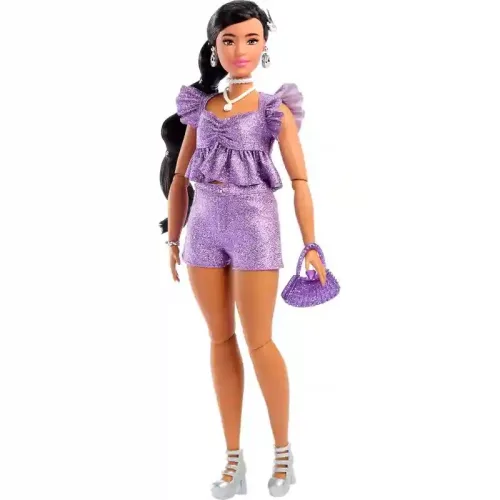 Mattel Barbie Deluxe Style baba fényes lila ruhában