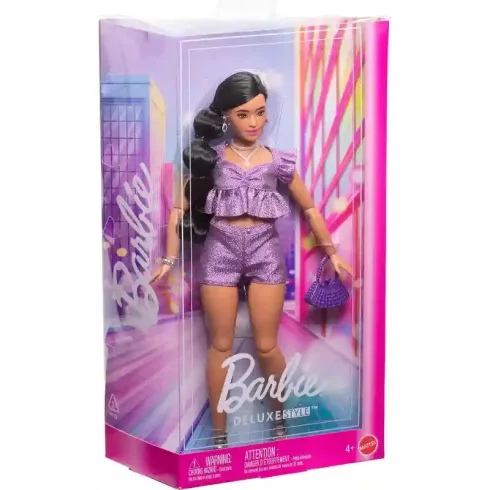Mattel Barbie Deluxe Style baba fényes lila ruhában