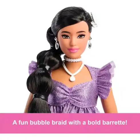Mattel Barbie Deluxe Style baba fényes lila ruhában