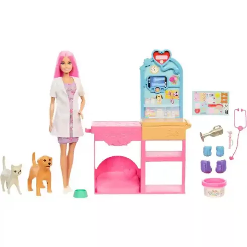 Mattel Barbie állatorvosi klinika cicával és kutyával