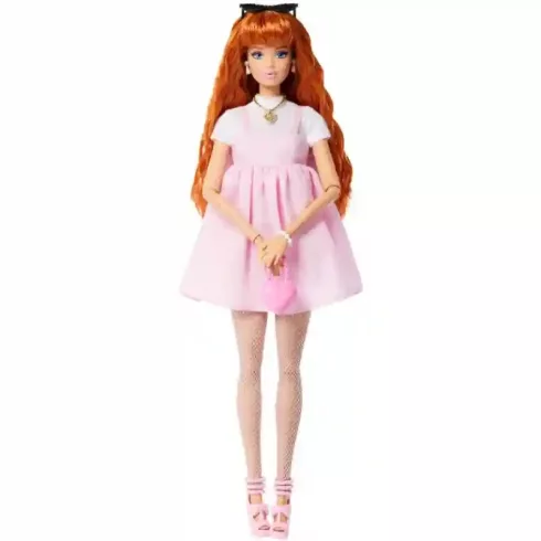 Mattel Barbie Deluxe Style vörös hajú baba rózsaszín ruhában, ritkaság