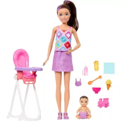 Mattel Barbie Skipper bébiszitter baba etetőszékkel és kisbabával