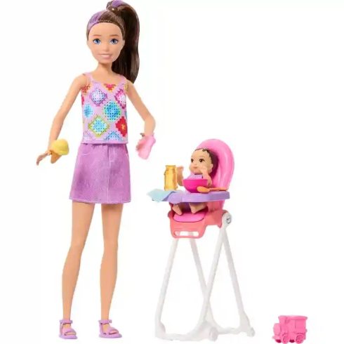 Mattel Barbie Skipper bébiszitter baba etetőszékkel és kisbabával