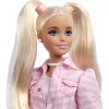 Mattel Barbie Deluxe Style baba csíkos mintás rózsaszín farmerruhában