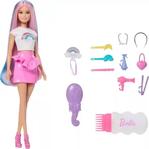 Mattel Barbie baba szivárványos hajú fodrász baba kiegészítőkkel