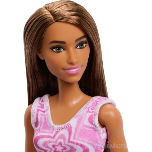 Mattel Barbie barna hajú baba rózsaszín ruhában