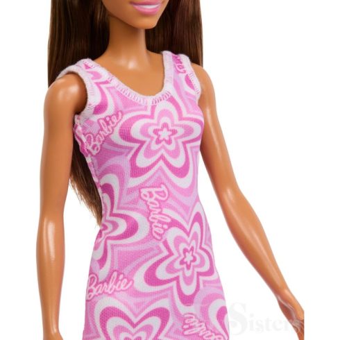 Mattel Barbie barna hajú baba rózsaszín ruhában