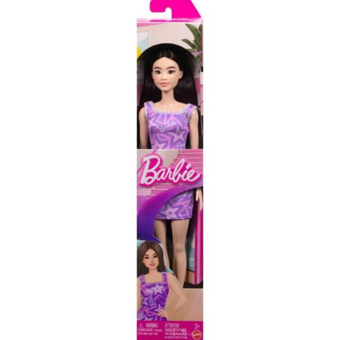 Mattel Barbie fekete hajú baba lila ruhában