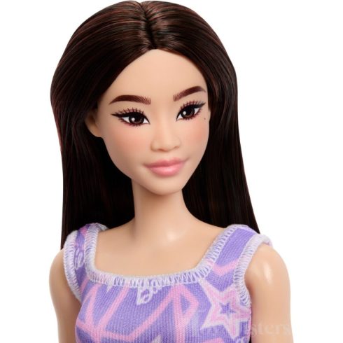 Mattel Barbie fekete hajú baba lila ruhában