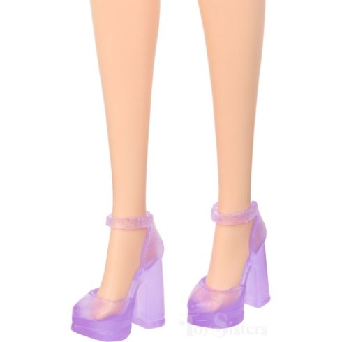 Mattel Barbie fekete hajú baba lila ruhában