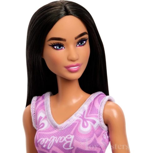 Mattel Barbie fekete hajú baba lila ruhában