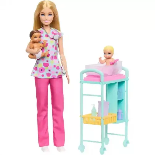 Mattel Barbie gyerekorvos baba iker babákkal