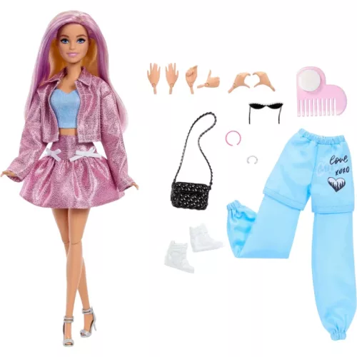 Mattel Barbie Deluxe Style baba metálrózsaszín ruhában