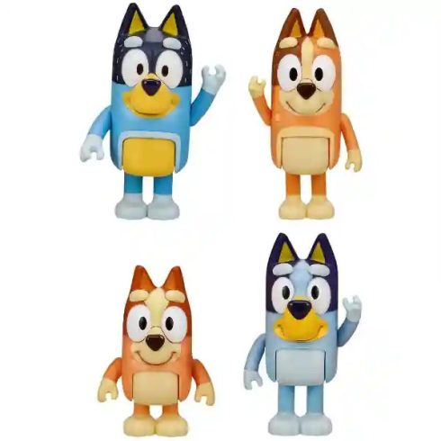 Bluey - Bluey családja 4db-os figuraszett, Bluey, Bingo, Csibész, Szimat